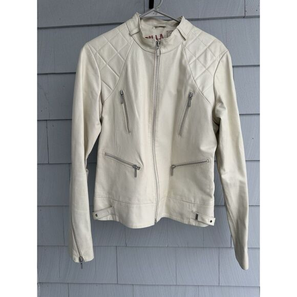 Billabong Cream Leather Jacket - Picture 1 of 7